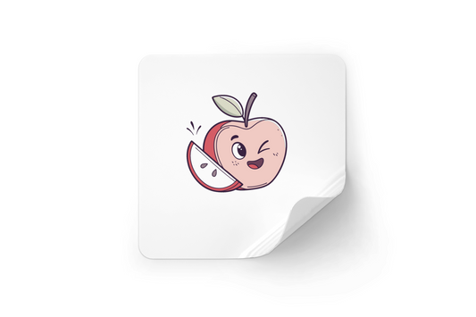 Sticker décoratif avec pomme clignante et joyeuse style kawaii sur fond blanc