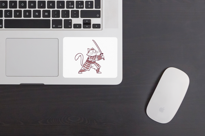 Sticker culturel avec chat samouraï en action style vectoriel unique