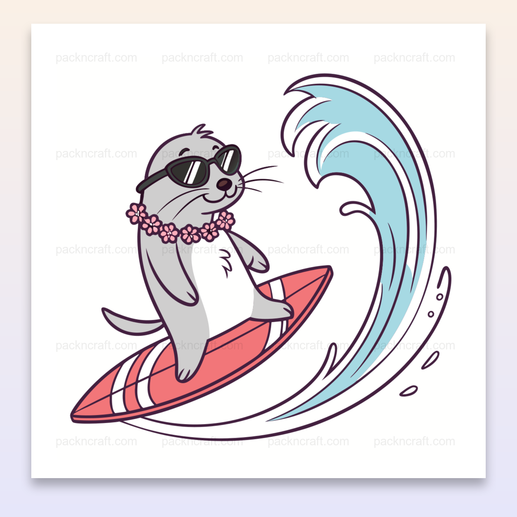 Illustration cartoon de loutre surfeuse estivale pour projets créatifs.