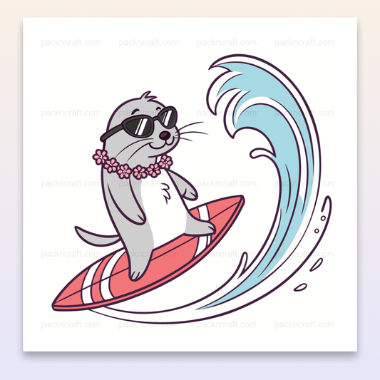 Illustration cartoon de loutre surfeuse estivale pour projets créatifs.