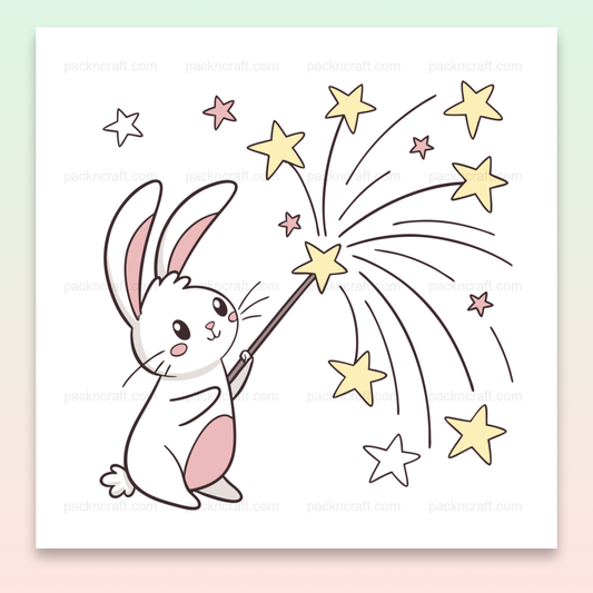 Adorable lapin avec baguette magique et étoiles scintillantes en arrière-plan