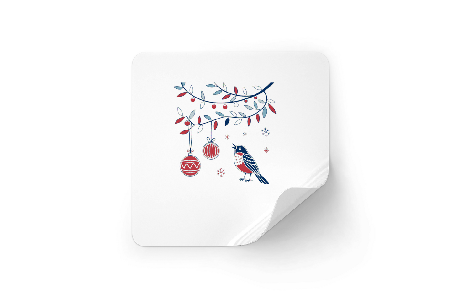 Sticker festif avec oiseau chanteur et décorations hiver magique