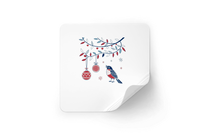 Sticker festif avec oiseau chanteur et décorations hiver magique