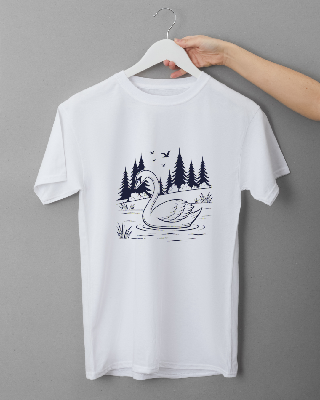 T-shirt orné d'un cygne paisible en vectoriel, idéal pour une ambiance nature