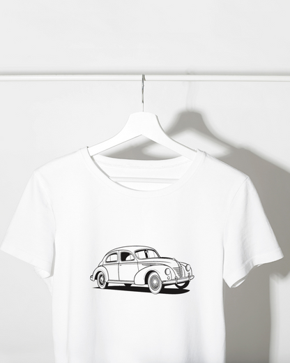 Motif de voiture vintage sur t-shirt, un style rétro affirmé
