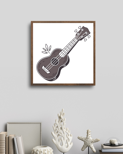 Cadre artistique avec ukulélé stylisé en dessin minimal sur thème musical