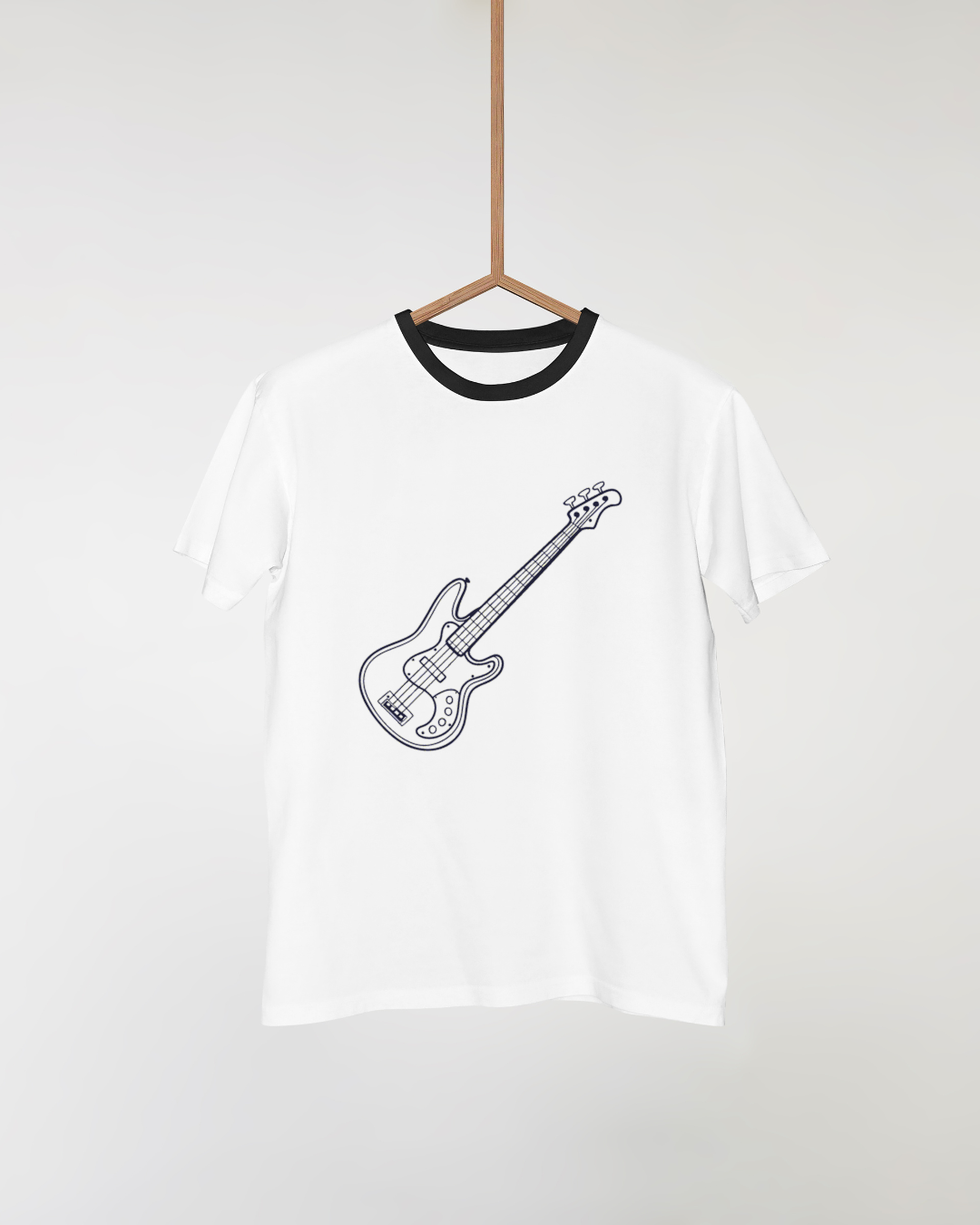 T-shirt avec guitare basse vintage élégante en doodle pour fans de musique