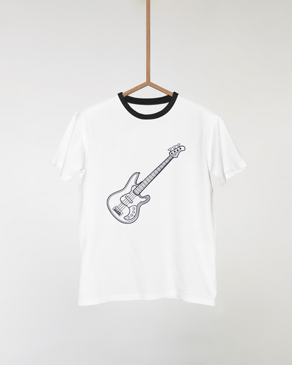 T-shirt avec guitare basse vintage élégante en doodle pour fans de musique