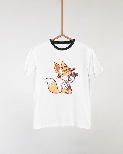 T-shirt style cartoon avec fennec curieux en pleine aventure safari captivante