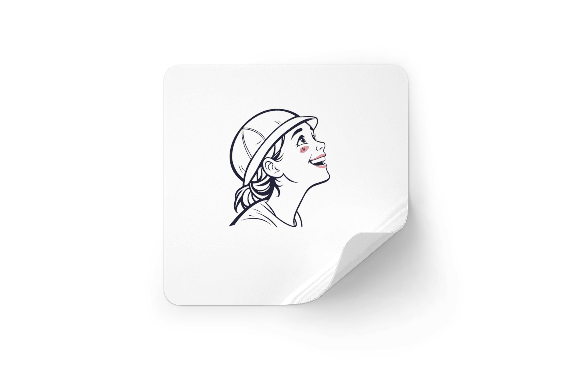 Sticker coloré enfant souriant avec casque style minimaliste exploration graphique