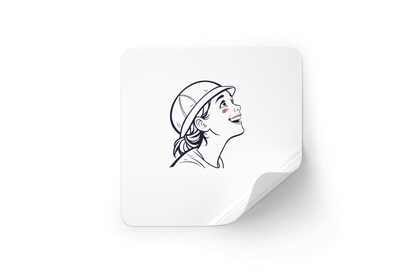 Sticker coloré enfant souriant avec casque style minimaliste exploration graphique