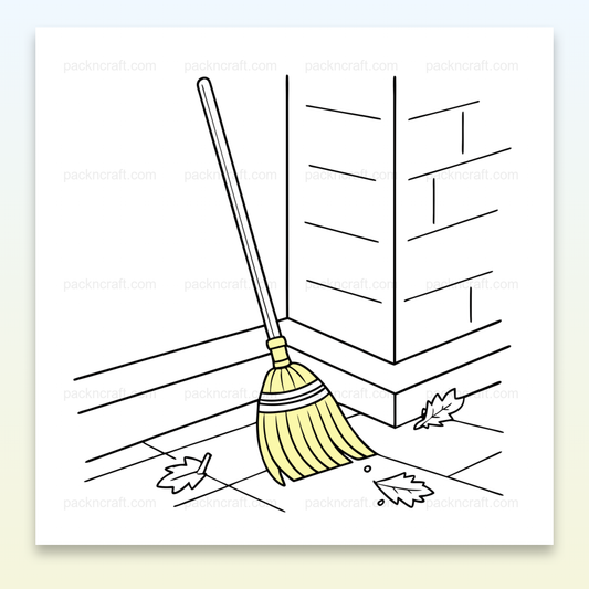 Illustration minimaliste de balai nettoyant feuilles pour projets automnaux