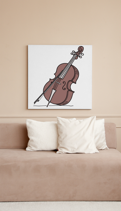 Cadre décoratif avec violoncelle stylisé, ambiance musique classique, art mural