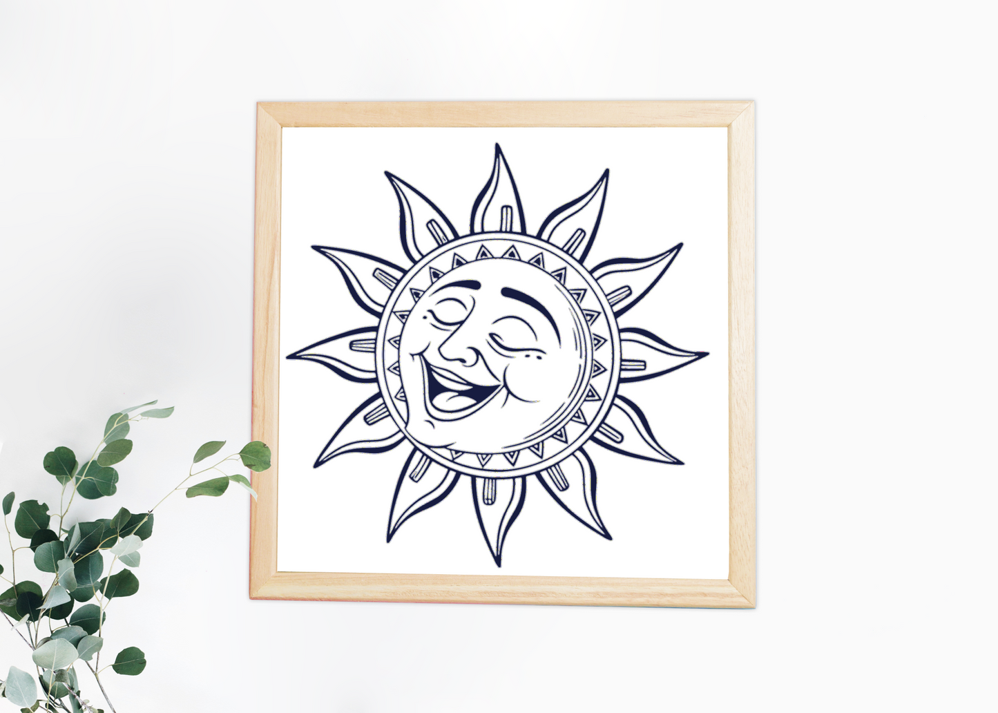 Cadre avec un dessin vintage d'un soleil rieur dans une ambiance estivale