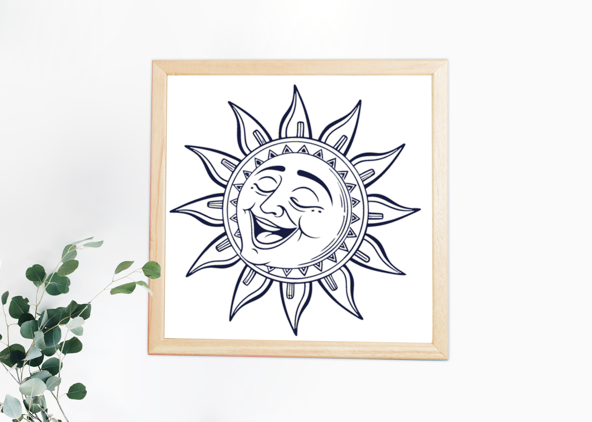 Cadre avec un dessin vintage d'un soleil rieur dans une ambiance estivale