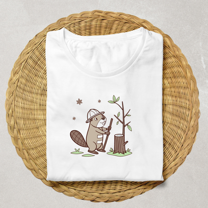 T-shirt arborant un castor stylisé en pleine aventure forestière