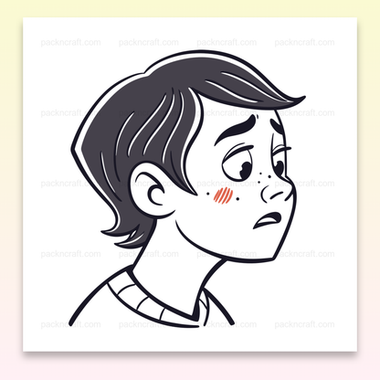 Illustration de garçon pensif en style vectoriel pour projets éducatifs.