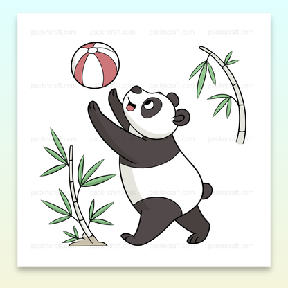Illustration d'un panda joueur avec une balle en style kawaii, idéale pour DIY.