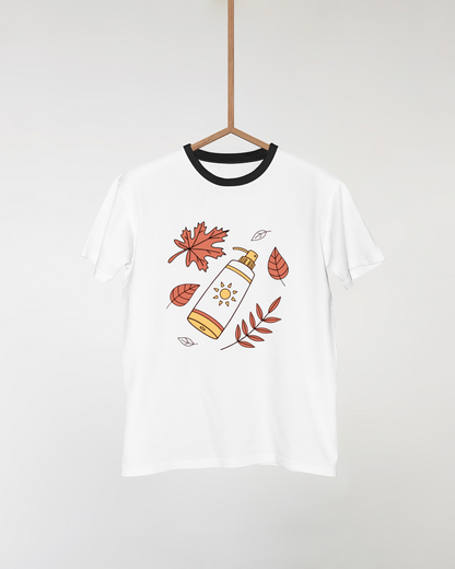 T-shirt déco nature avec icône multicolore inspirée de la crème solaire automnale