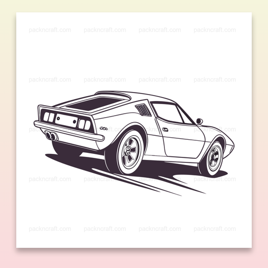 Image de voiture rétro vue de derrière pour automobile et design vintage., Sticker de voiture rétro avec effet dynamique pour décoration., Cadre déco mural avec représentation stylisée de voiture rétro., Motif sur mug d'une voiture rétro pour amateurs de voitures classiques., T-shirt illustré avec image de voiture vintage pour passionnés d'automobile.