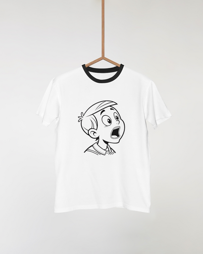 T-shirt avec dessin minimaliste garçon surpris style moderne