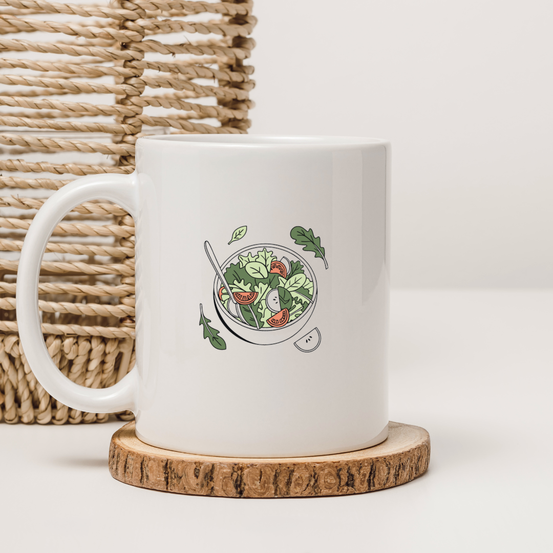 Mug avec design minimaliste, icône moderne de salade fraîche et gourmande