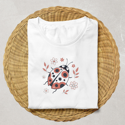 T-shirt avec coccinelle souriante, style vibrant et festif pour les amoureux de la nature