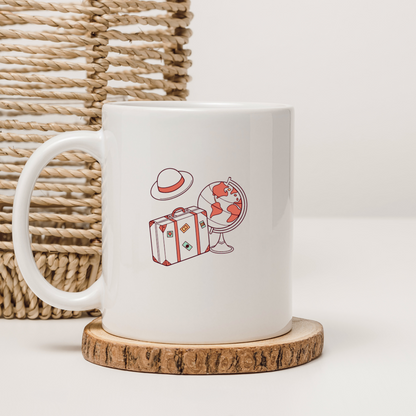 Mug avec design rétro d'un globe et d'une valise pour les amateurs de voyage