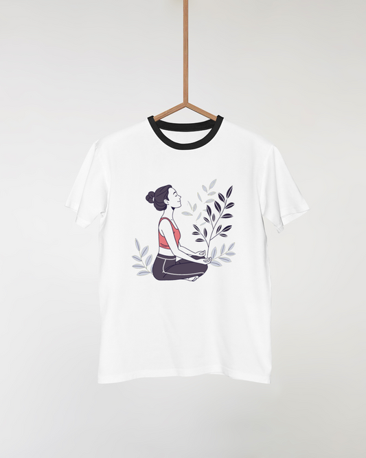 T-shirt avec illustration yoga méditation, usage décoration, Illustration yoga format numérique, usage méditatif et créatif, Tasse avec motif yoga, bien-être et relaxation, Sticker méditation yoga, idéal pour papeterie, Cadre illustré instructrice yoga, décoration intérieure