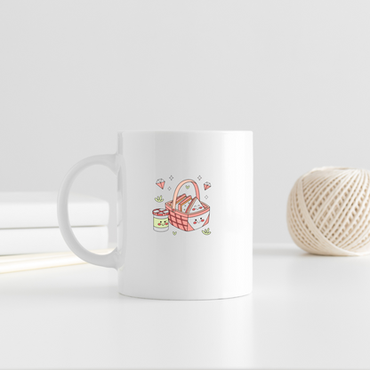 Mug décoré d'un motif panier coloré sur fond pastel estival