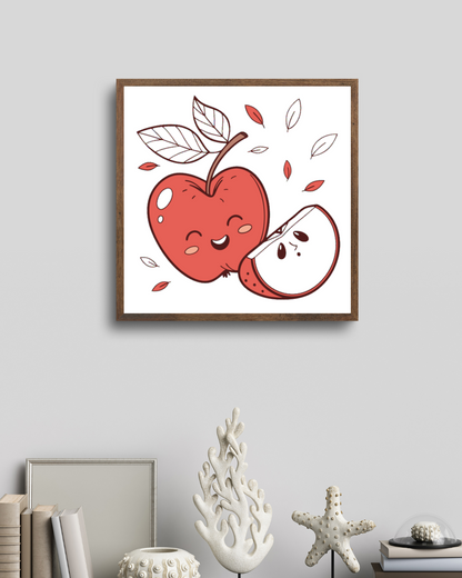 Décor automnal d'un cadre avec une pomme souriante en plein vol