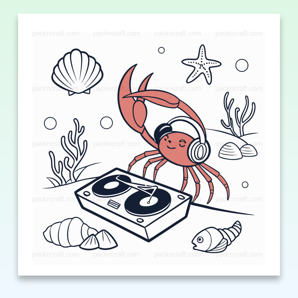 Illustration vectorielle amusante d'un crabe DJ dans l'océan pour DIY.