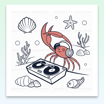 Illustration vectorielle amusante d'un crabe DJ dans l'océan pour DIY.