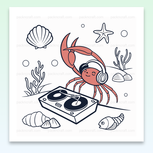 Illustration vectorielle amusante d'un crabe DJ dans l'océan pour DIY.