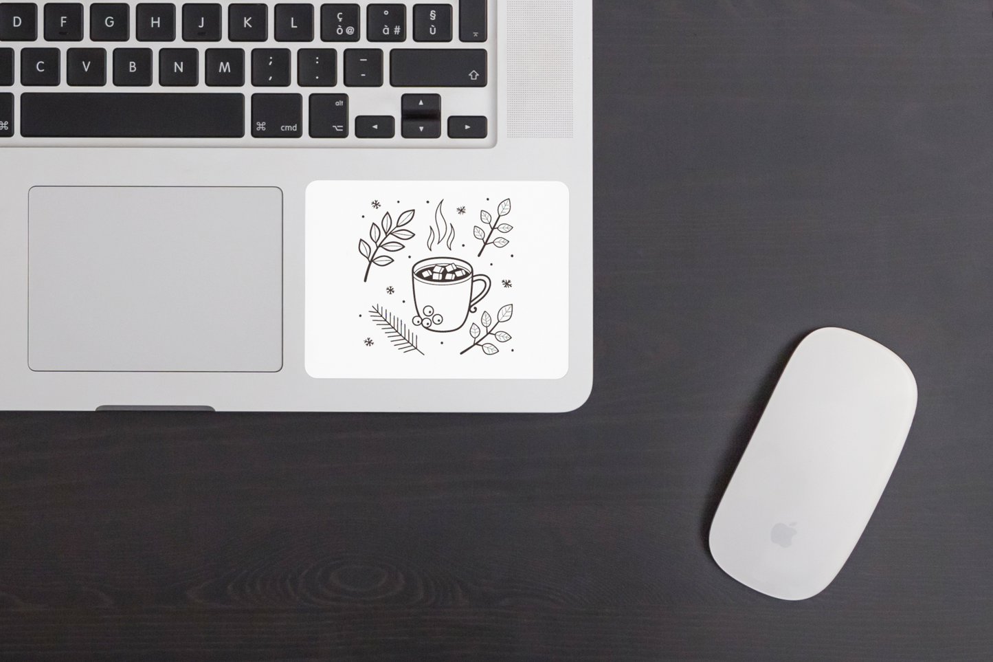 Sticker automnal avec une tasse de chocolat en style monochrome