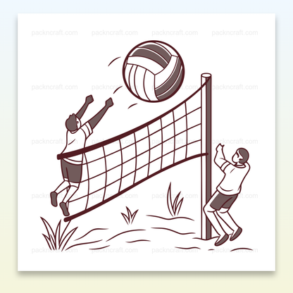Illustration SVG minimaliste de joueurs de volleyball en action, idéale pour projets sportifs et designs créatifs.