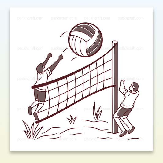 Illustration SVG minimaliste de joueurs de volleyball en action, idéale pour projets sportifs et designs créatifs.
