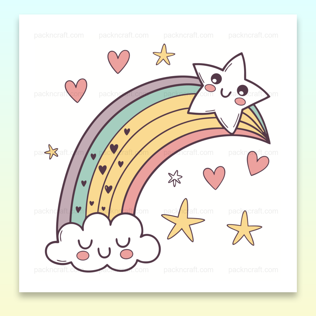 Illustration vectorielle d'un arc-en-ciel avec une étoile joyeuse. Parfait pour projets créatifs et papeterie.