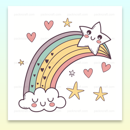 Illustration vectorielle d'un arc-en-ciel avec une étoile joyeuse. Parfait pour projets créatifs et papeterie.