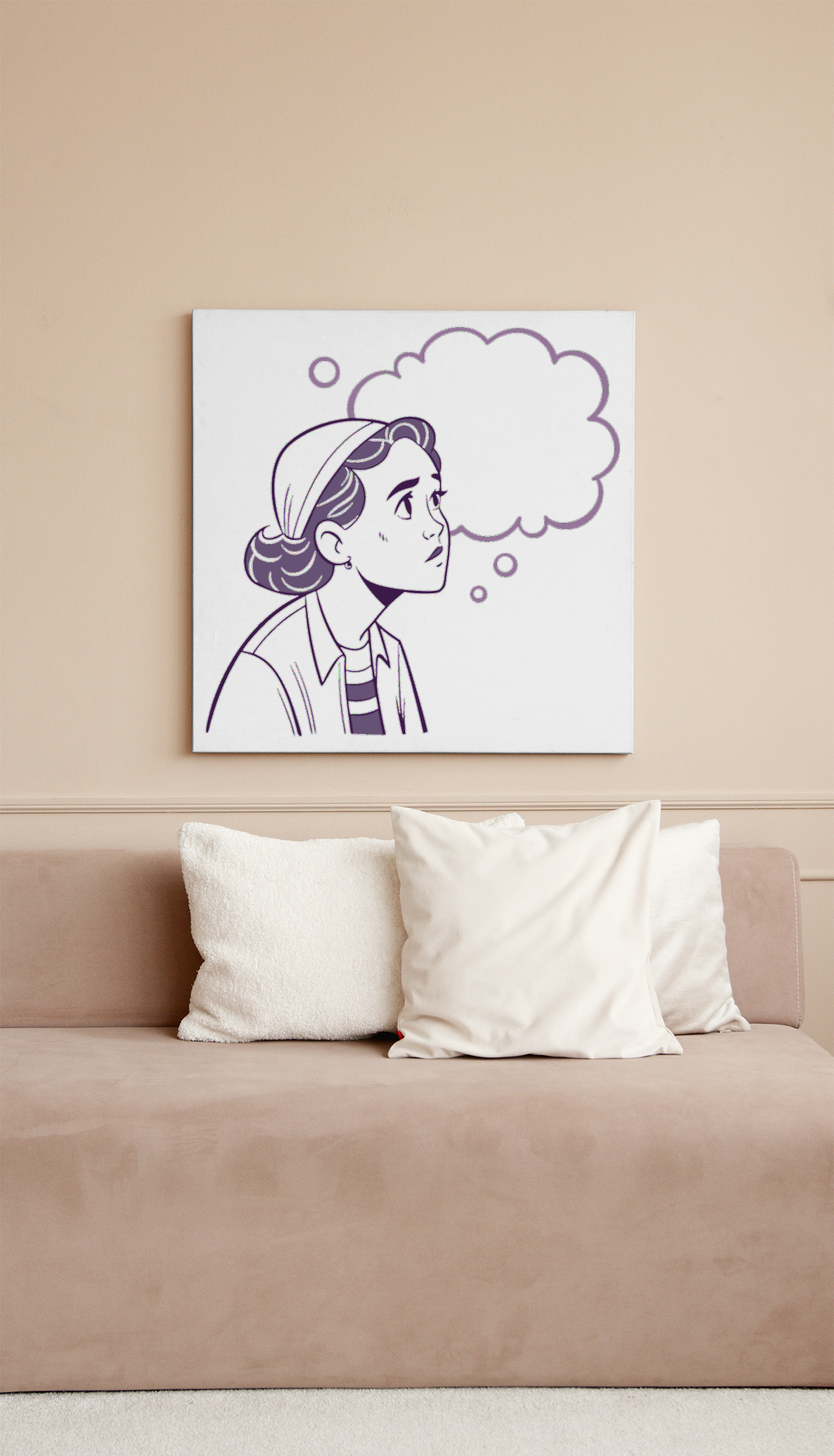 Cadre minimaliste décoré d'une jeune fille songeuse pour inspiration créative