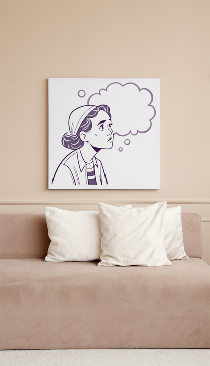 Cadre minimaliste décoré d'une jeune fille songeuse pour inspiration créative