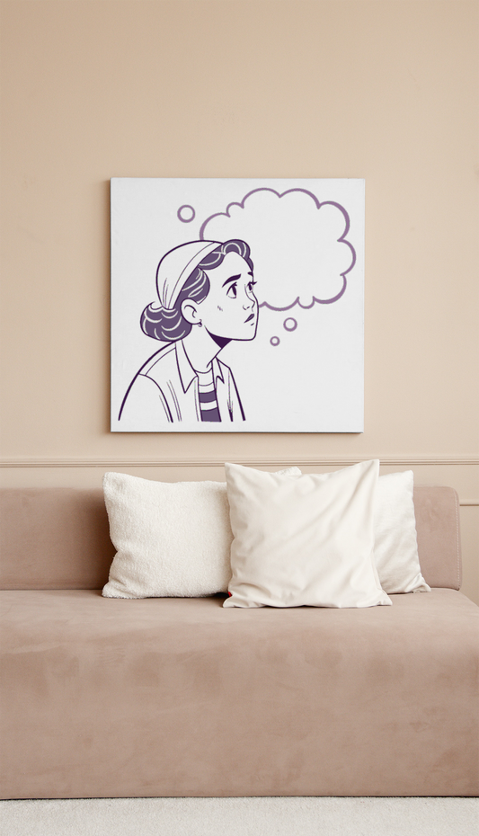 Cadre minimaliste décoré d'une jeune fille songeuse pour inspiration créative