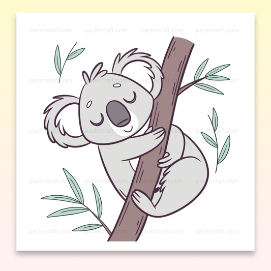Illustration minimaliste de koala dormant sur un arbre, utilisation en projets créatifs ou éducatifs