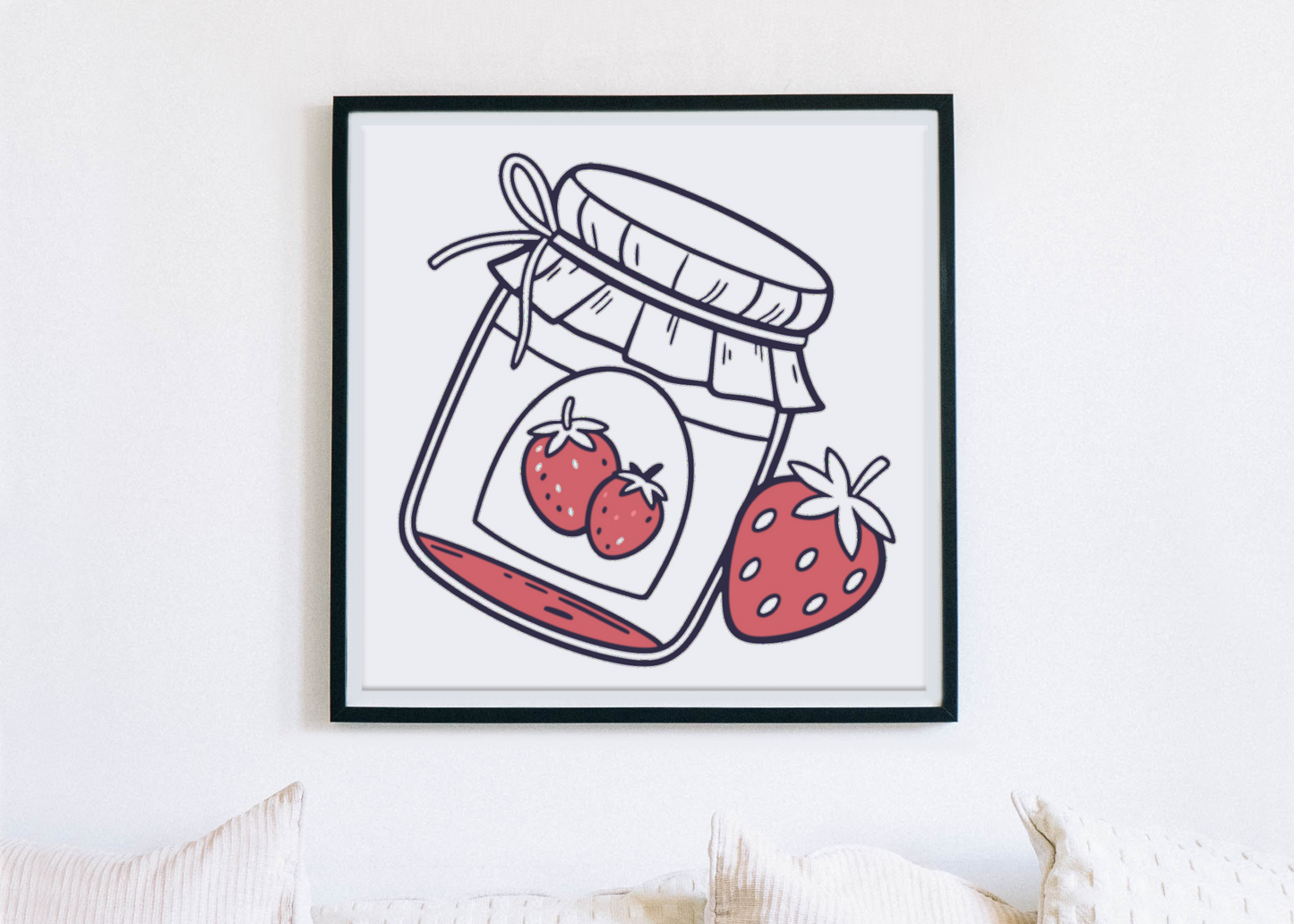 Cadre orné de doodle fraise, gourmandise au style dessiné à la main