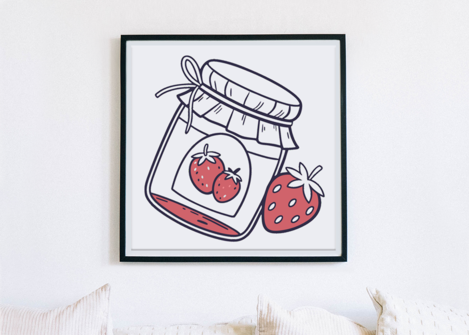 Cadre orné de doodle fraise, gourmandise au style dessiné à la main