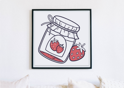 Cadre orné de doodle fraise, gourmandise au style dessiné à la main