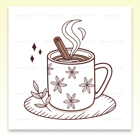 Illustration de tasse de chocolat chaud avec motif floral minimaliste, idéale pour papeterie et déco cosy.