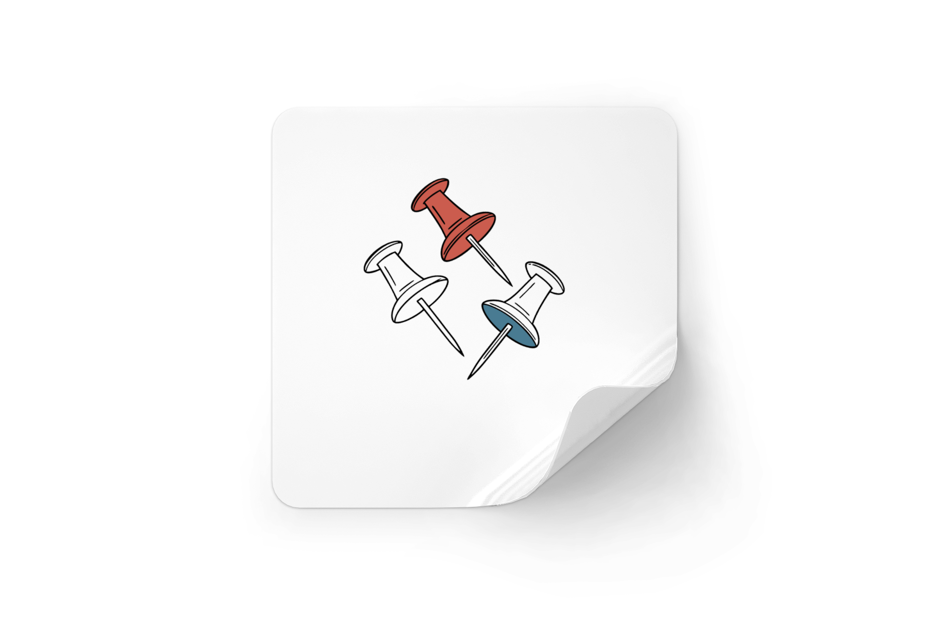 Sticker avec épingles colorées et vives en rotation sur fond de bureau créatif