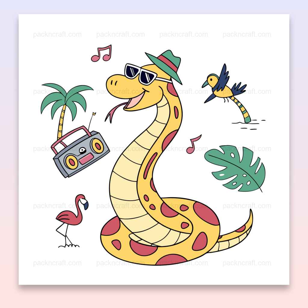 Illustration d'un serpent dansant, parfait pour projets tropicaux et amusants