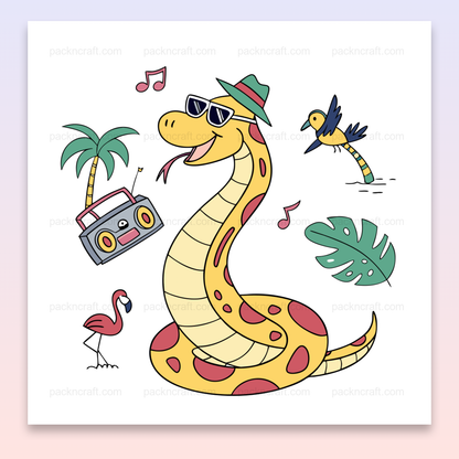 Illustration d'un serpent dansant, parfait pour projets tropicaux et amusants